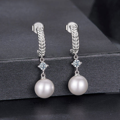 925 Sterling Silver Moissanite and Synthetic Pearl Earrings for Women