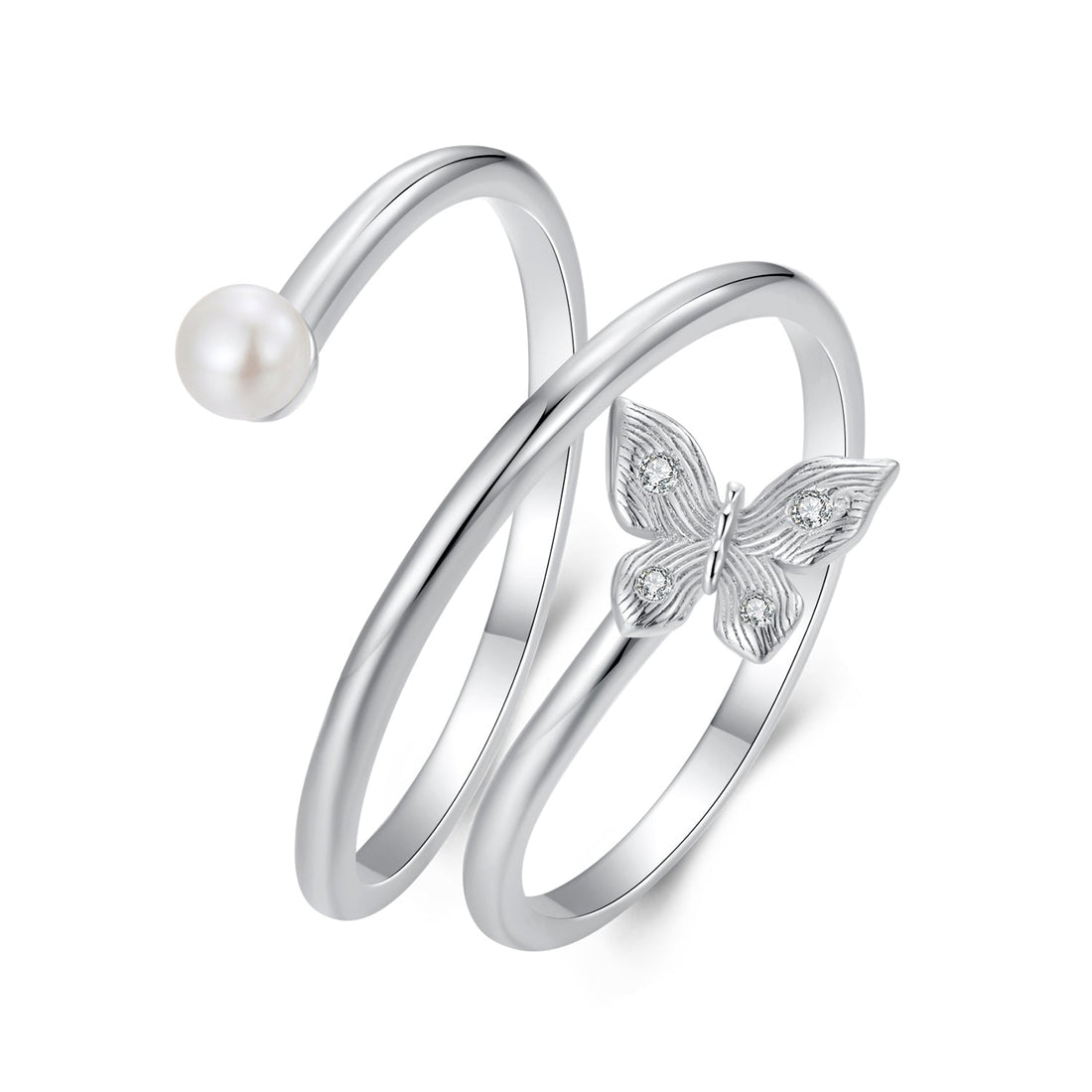 925 Sterling Silver &amp; White Gold Plated Pave Setting CZ &amp; Natural Pearl Ring for Women  DestGlow
