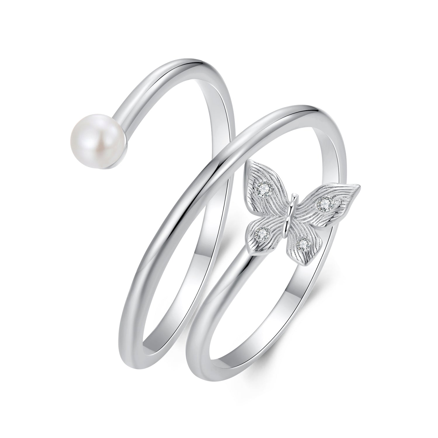 925 Sterling Silver &amp; White Gold Plated Pave Setting CZ &amp; Natural Pearl Ring for Women  DestGlow