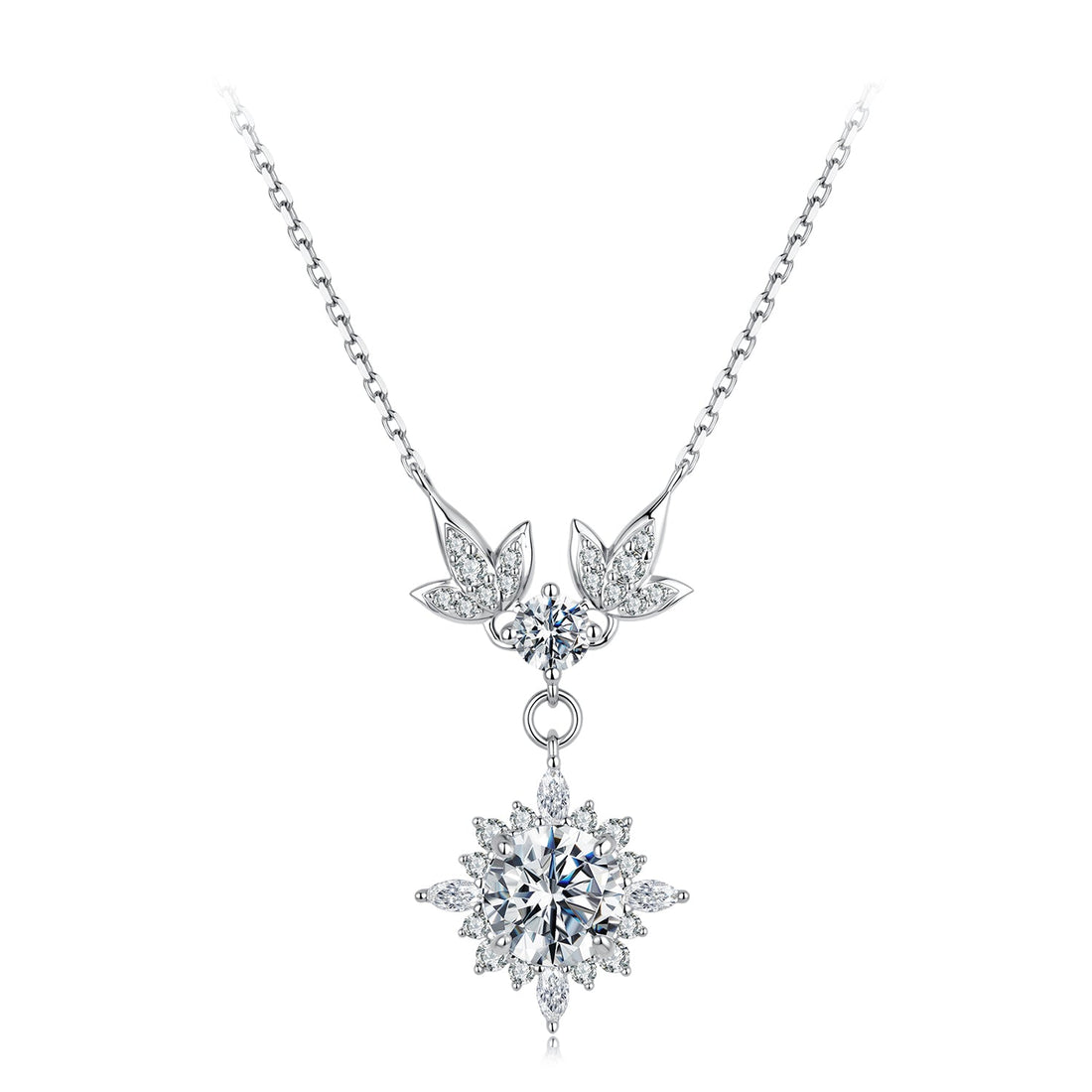 925 Sterling Silver Moissanite Pendant Necklace with Pavé Setting in White Gold - 40+5cm for Women  DestGlow