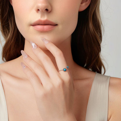 925 Sterling Silver Synthetic Turquoise Ring for Women - Oxidized Silver, Width: 0.12cm, Size: 0.5-0.7cm  DestGlow