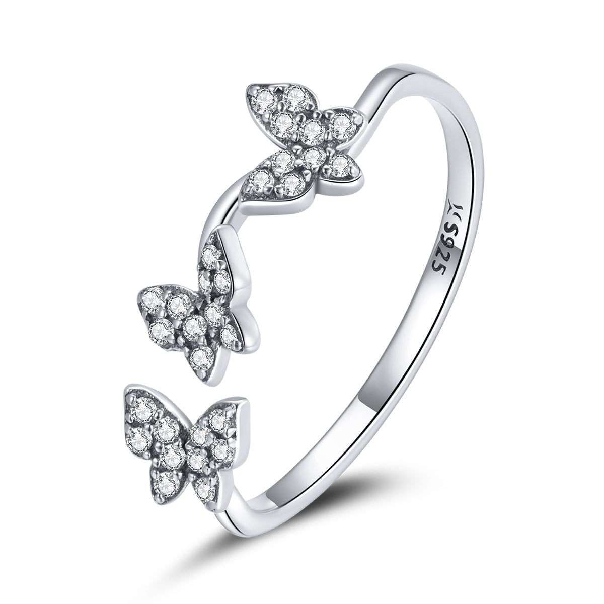 925 Sterling Silver Oxidized Butterfly Ring with Pavé Setting CZ for Women by Bids.com