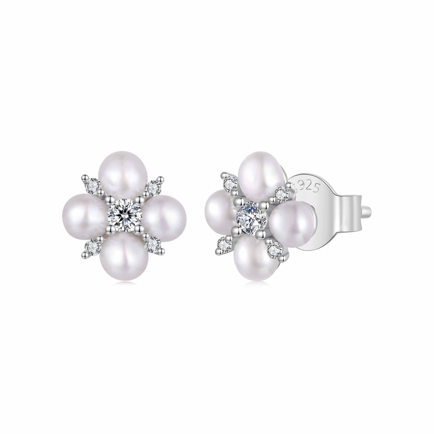 925 Sterling Silver 0.05ct Moissanite &amp; Freshwater Pearl Earrings for Women