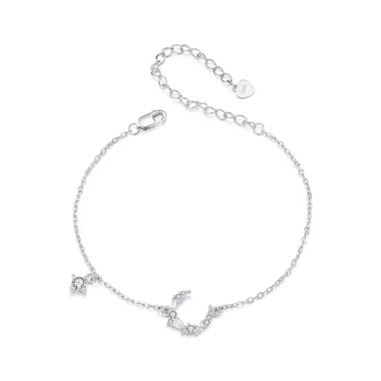 925 Sterling Silver CZ Bracelet with White Gold Plating, 150mm Length for Women  DestGlow