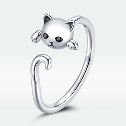 925 Sterling Silver Oxidized Cat Ring with CZ for Women, 0.6x1cm  DestGlow