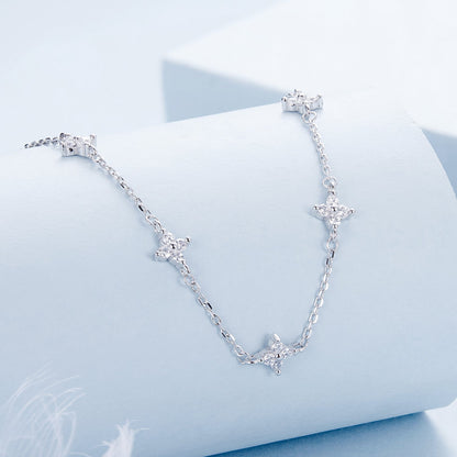 925 Sterling Silver Pave Setting CZ Necklace with White Gold Plating 400mm for Women  DestGlow
