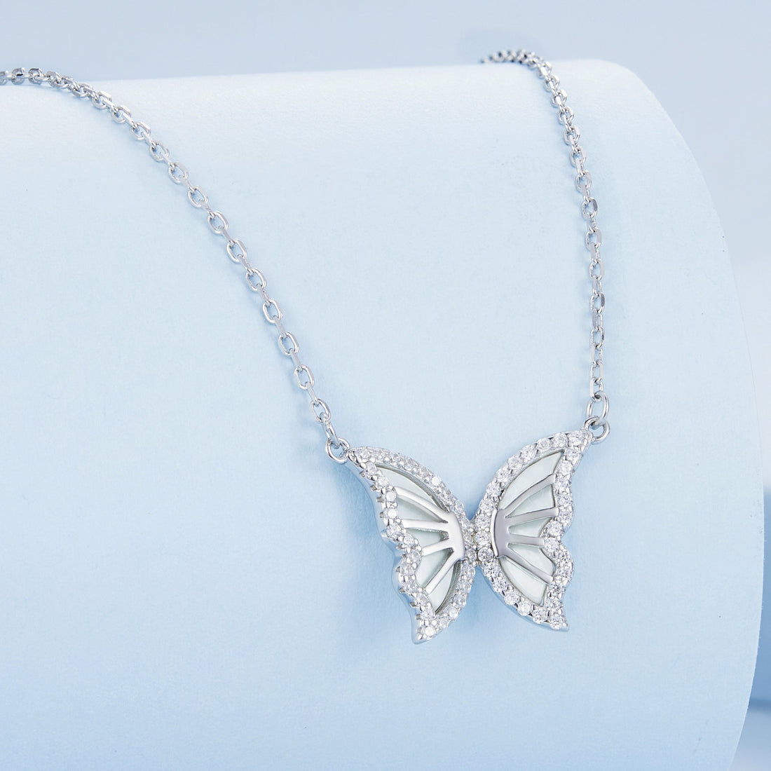 S925 Sterling Silver Plated Nacre &amp; CZ Necklace, 40+5cm for Women  DestGlow