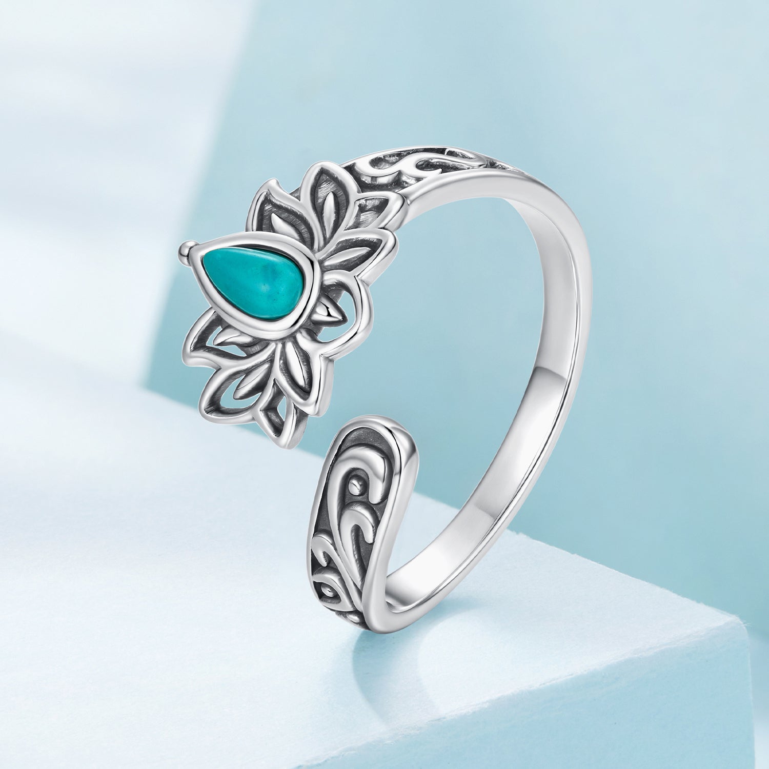 925 Sterling Silver Ring with Synthetic Turquoise in Oxidized Finish for Women  DestGlow