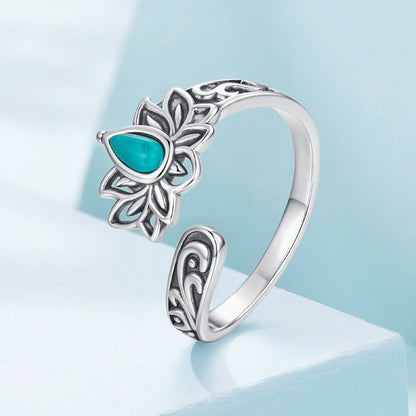 925 Sterling Silver Ring with Synthetic Turquoise in Oxidized Finish for Women  DestGlow