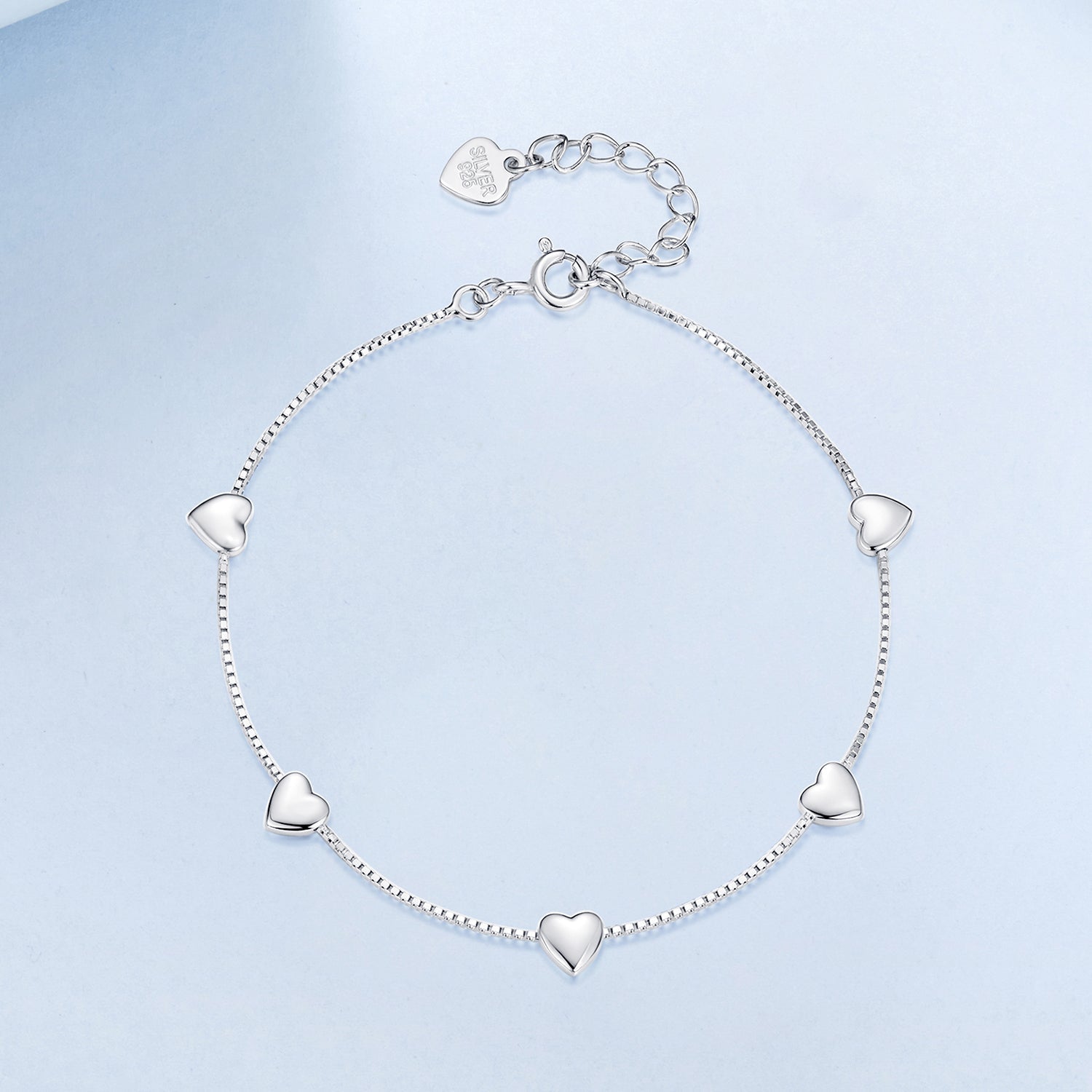 925 Sterling Silver Plated White Gold 17+3.5cm Heart-Shaped Bracelet for Women  DestGlow