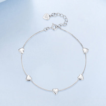 925 Sterling Silver Plated White Gold 17+3.5cm Heart-Shaped Bracelet for Women  DestGlow