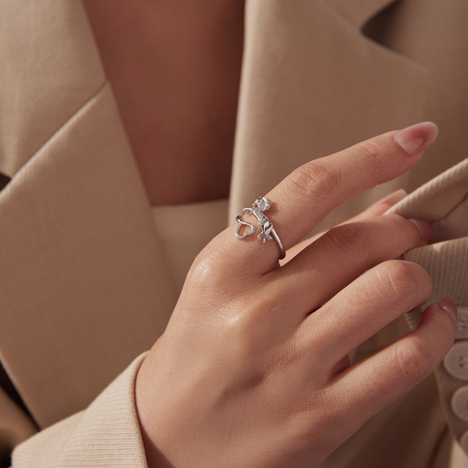 925 Sterling Silver + Plated White Gold Horse Ring  DestGlow