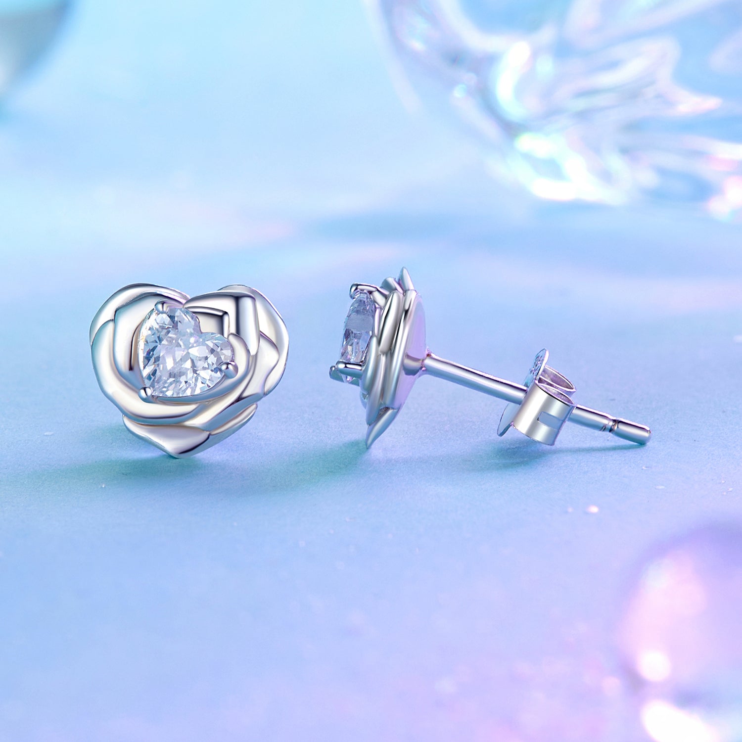 925 Sterling Silver Earrings with Pave Setting CZ and White Gold Plating  DestGlow