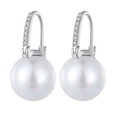 925 Sterling Silver Earrings with Quality Shell Pearl and CZ, 21*11mm, for Women  DestGlow