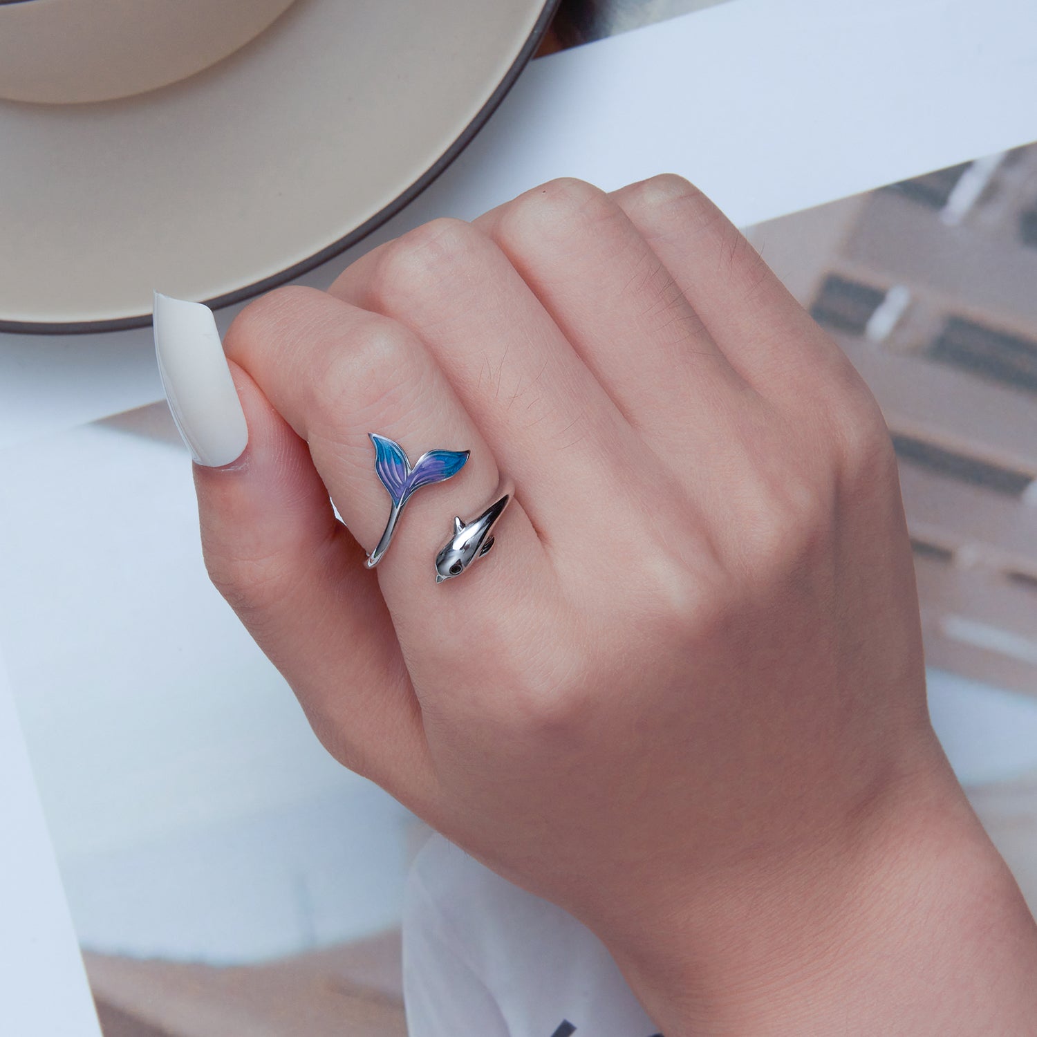 925 Sterling Silver Enamel Plated Puffer Fish Ring  DestGlow