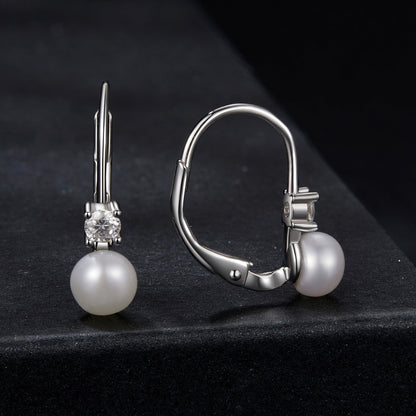 925 Sterling Silver &amp; Moissanite 0.30 Carat Earring with Freshwater Pearl for Women