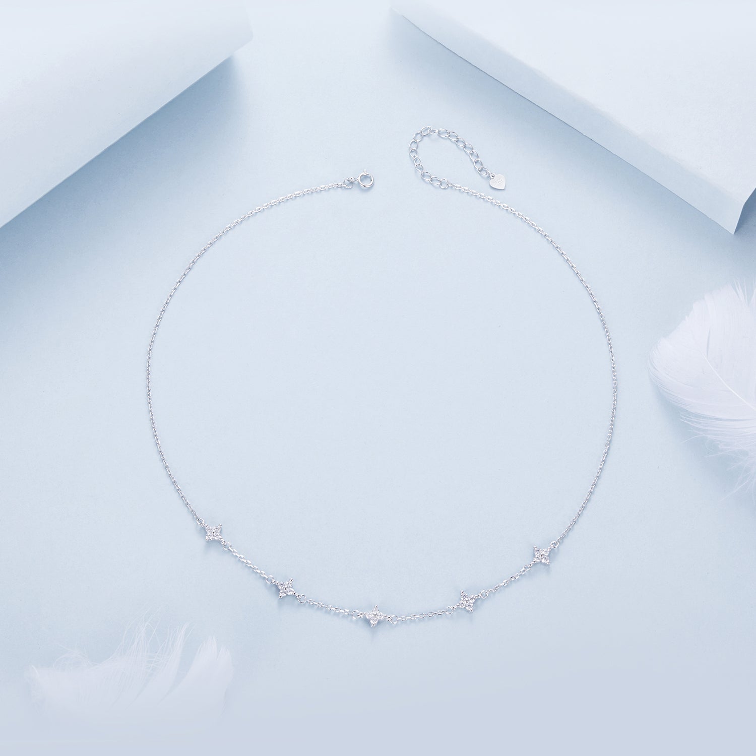 925 Sterling Silver Pave Setting CZ Necklace with White Gold Plating 400mm for Women  DestGlow