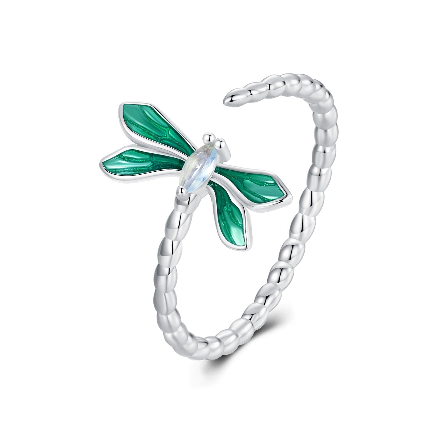 925 Sterling Silver White Gold Plated Opal Enamel Ring  DestGlow