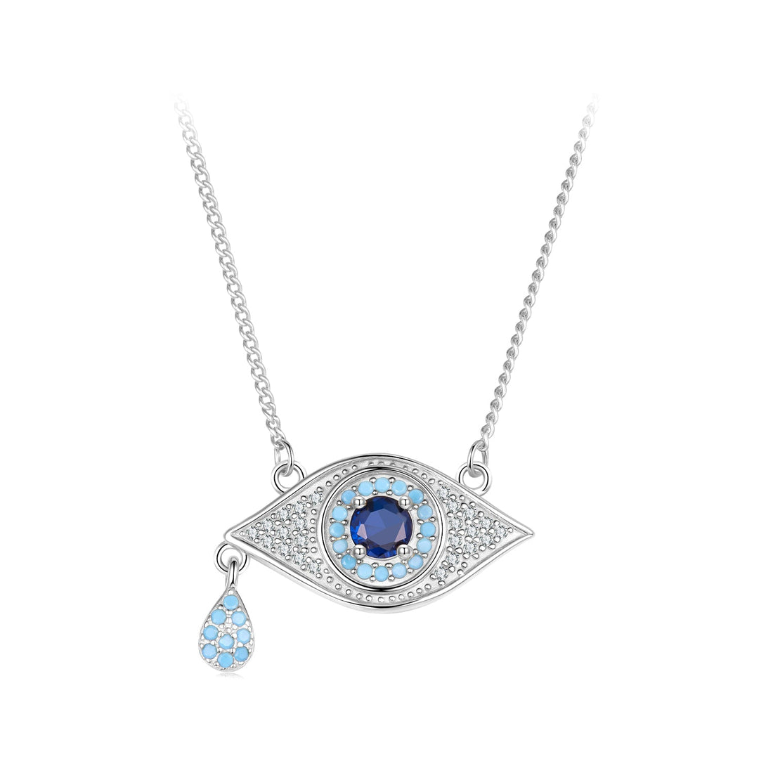 925 Sterling Silver Pavé CZ Pendant Necklace for Women - 40+5cm Length, 2x1cm Pendant  DestGlow