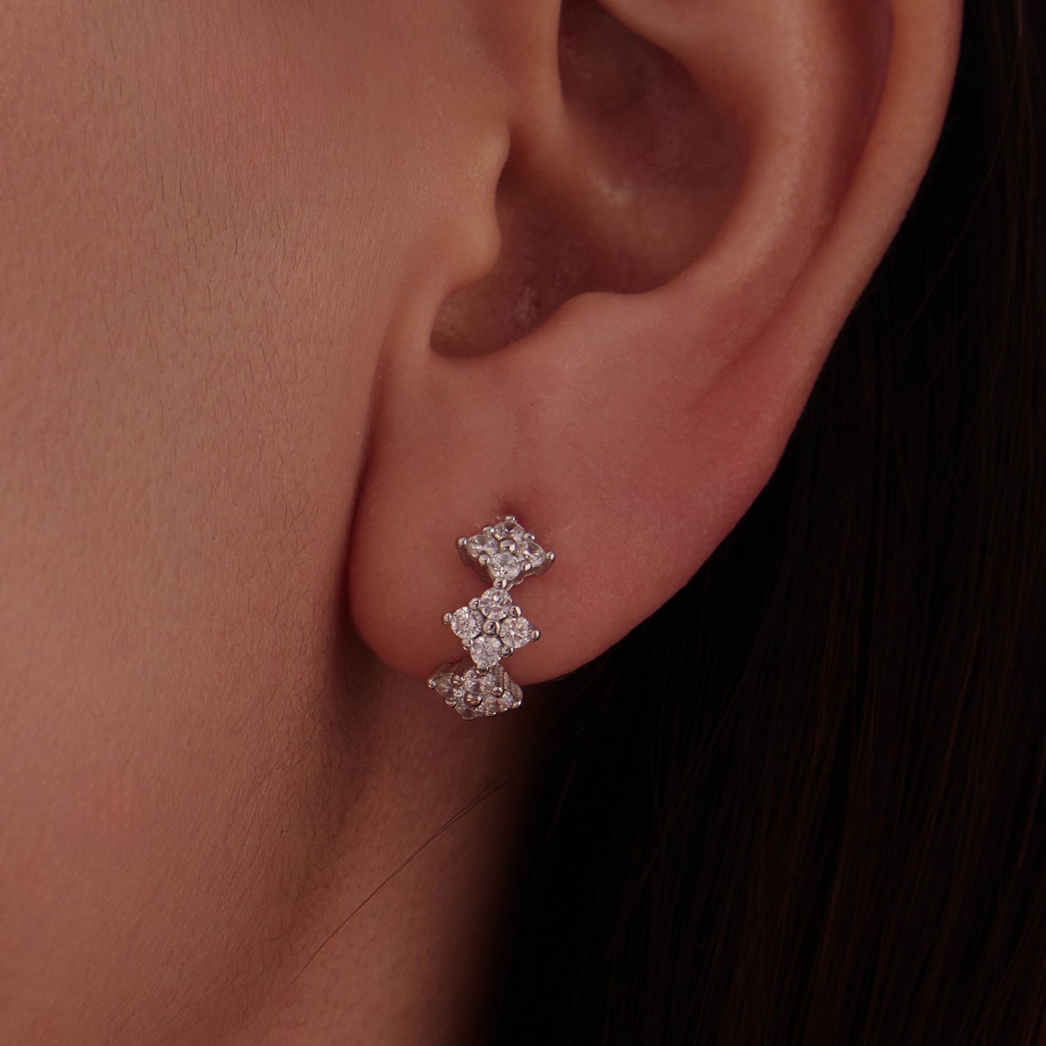 925 Sterling Silver Earrings with Pavé Setting CZ - 1.2*0.65cm, White Gold Plated for Women  DestGlow
