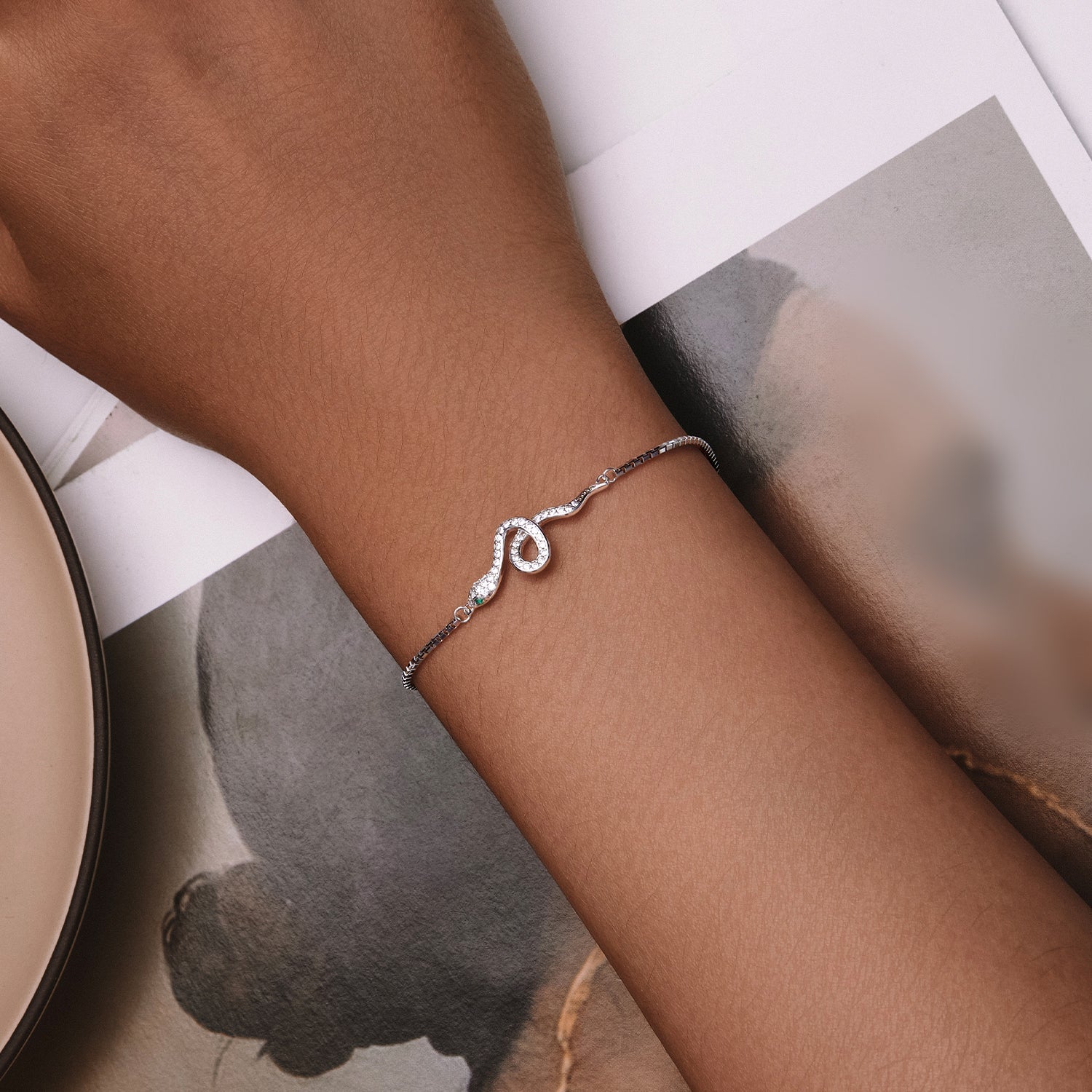 S925 Sterling Silver &amp; Pavé CZ Platinum-Plated Bracelet  DestGlow
