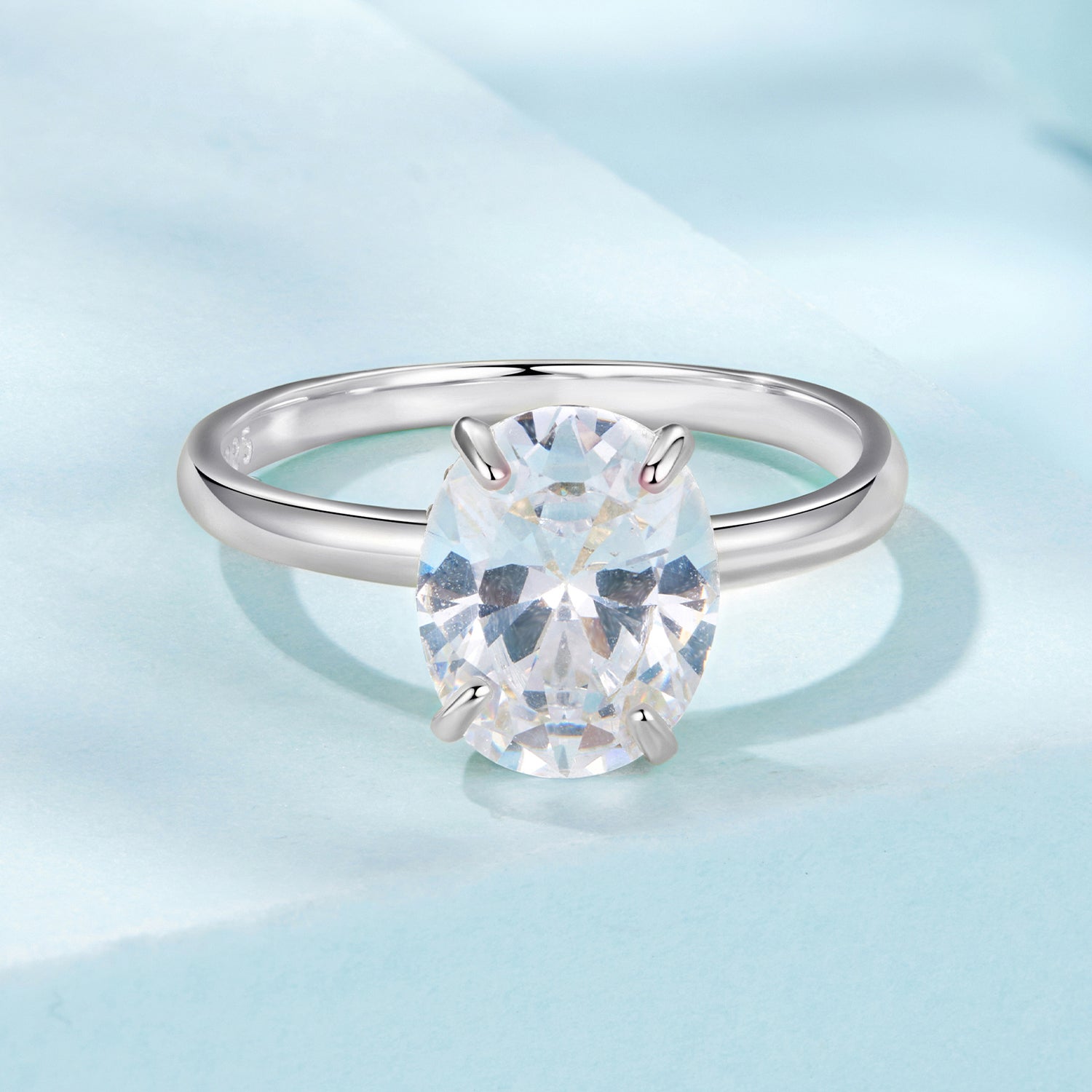925 Sterling Silver 3.5 Carat Oval Zircon Ring with White Gold Plating for Women  DestGlow