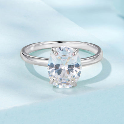 925 Sterling Silver 3.5 Carat Oval Zircon Ring with White Gold Plating for Women  DestGlow