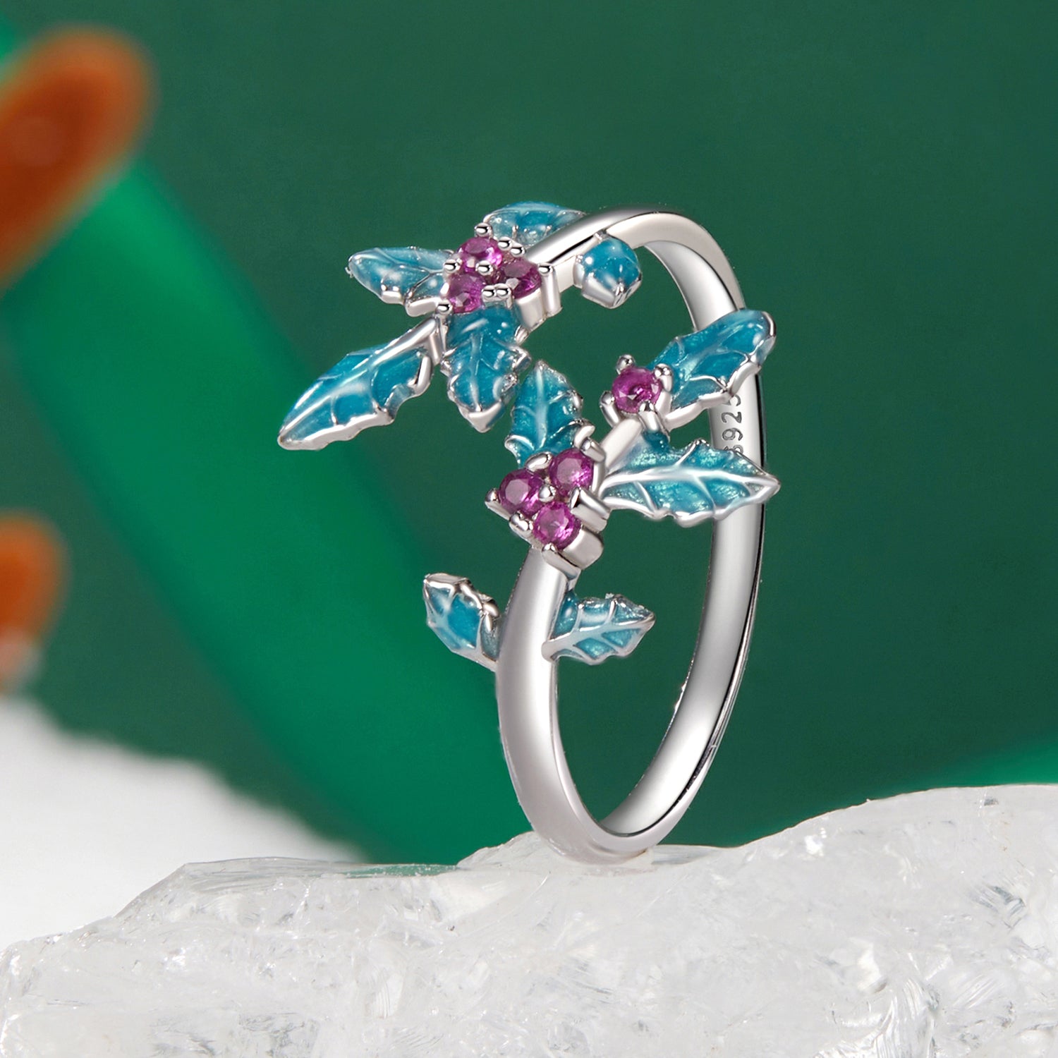 925 Sterling Silver Enamel White Gold Plated Ring with CZ for Women  DestGlow