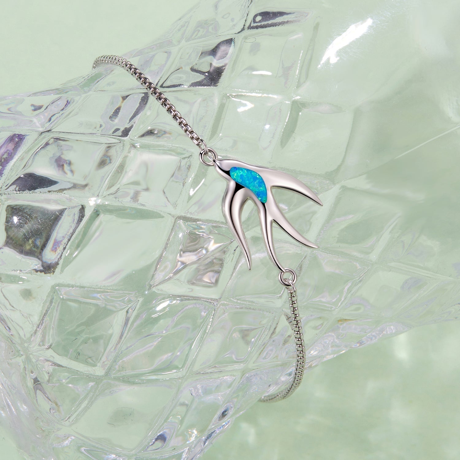 925 Sterling Silver Synthetic Opal Bracelet with White Gold Plating  DestGlow
