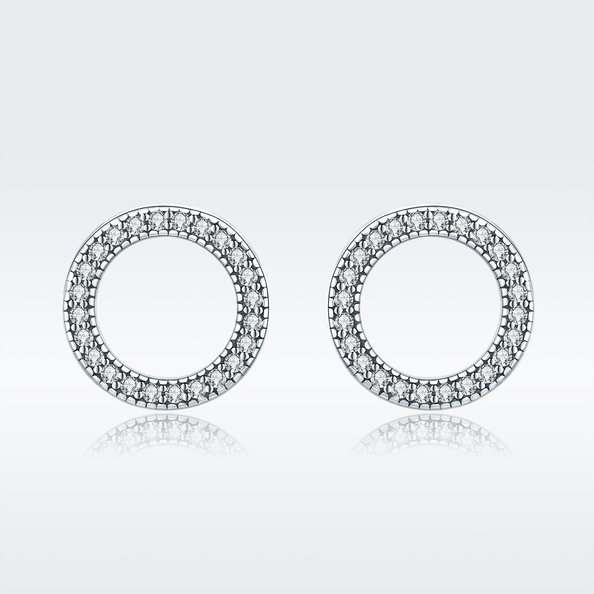 925 Sterling Silver Oxidized Pavé Setting CZ Earrings 1.1cm for Women