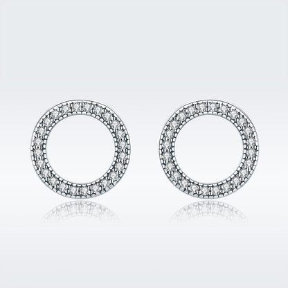 925 Sterling Silver Oxidized Pavé Setting CZ Earrings 1.1cm for Women