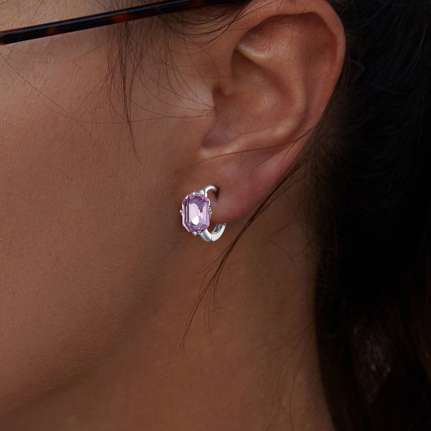 925 Sterling Silver Earrings with Transparent Glass, 12x7mm, for Women  DestGlow
