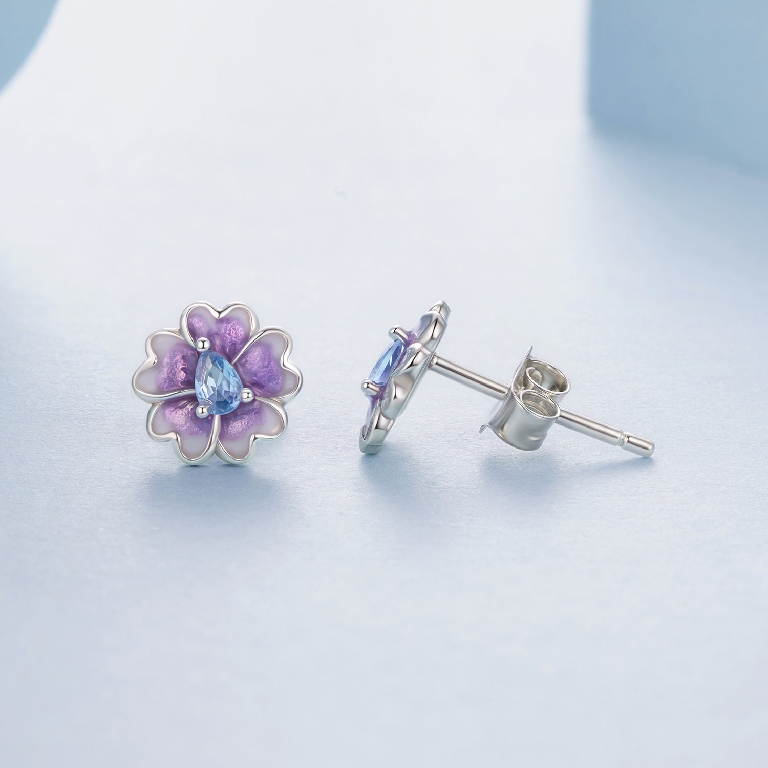 925 Sterling Silver Earrings with Pavé CZ and Enamel Process, 0.8cm, White Gold Plated for Women  DestGlow