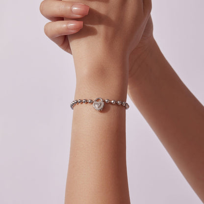 925 Sterling Silver White Gold Plated 17cm Bracelet with CZ Paved Setting for Women  DestGlow