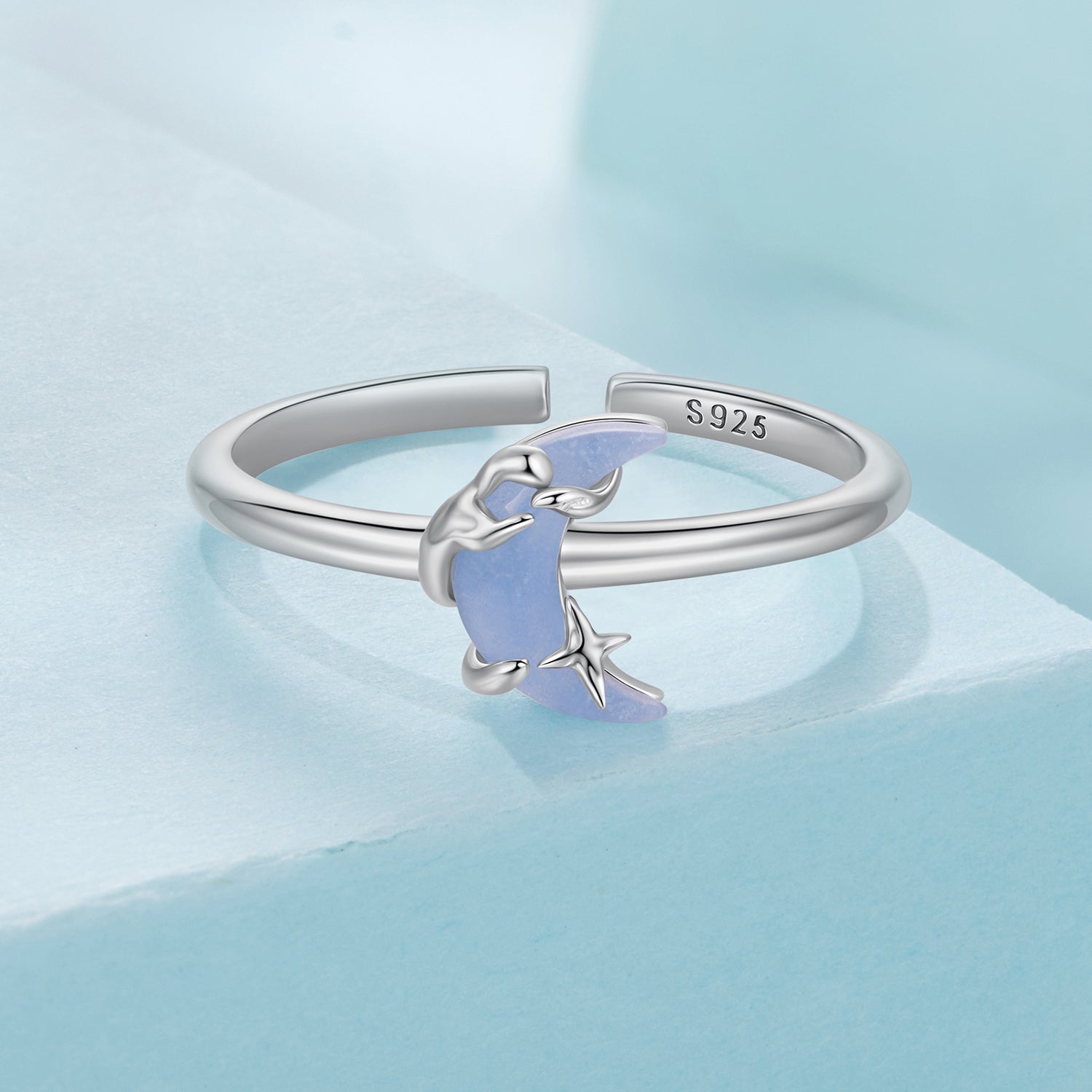 925 Sterling Silver Luminous Stone 0.80cm Moon Ring for Women  DestGlow