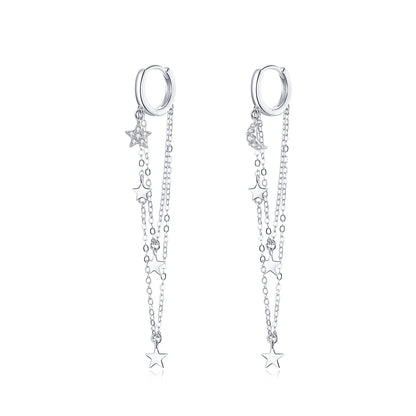 925 Sterling Silver Earrings with Plated Platinum and Pavé Setting CZ, Size 6.5cm