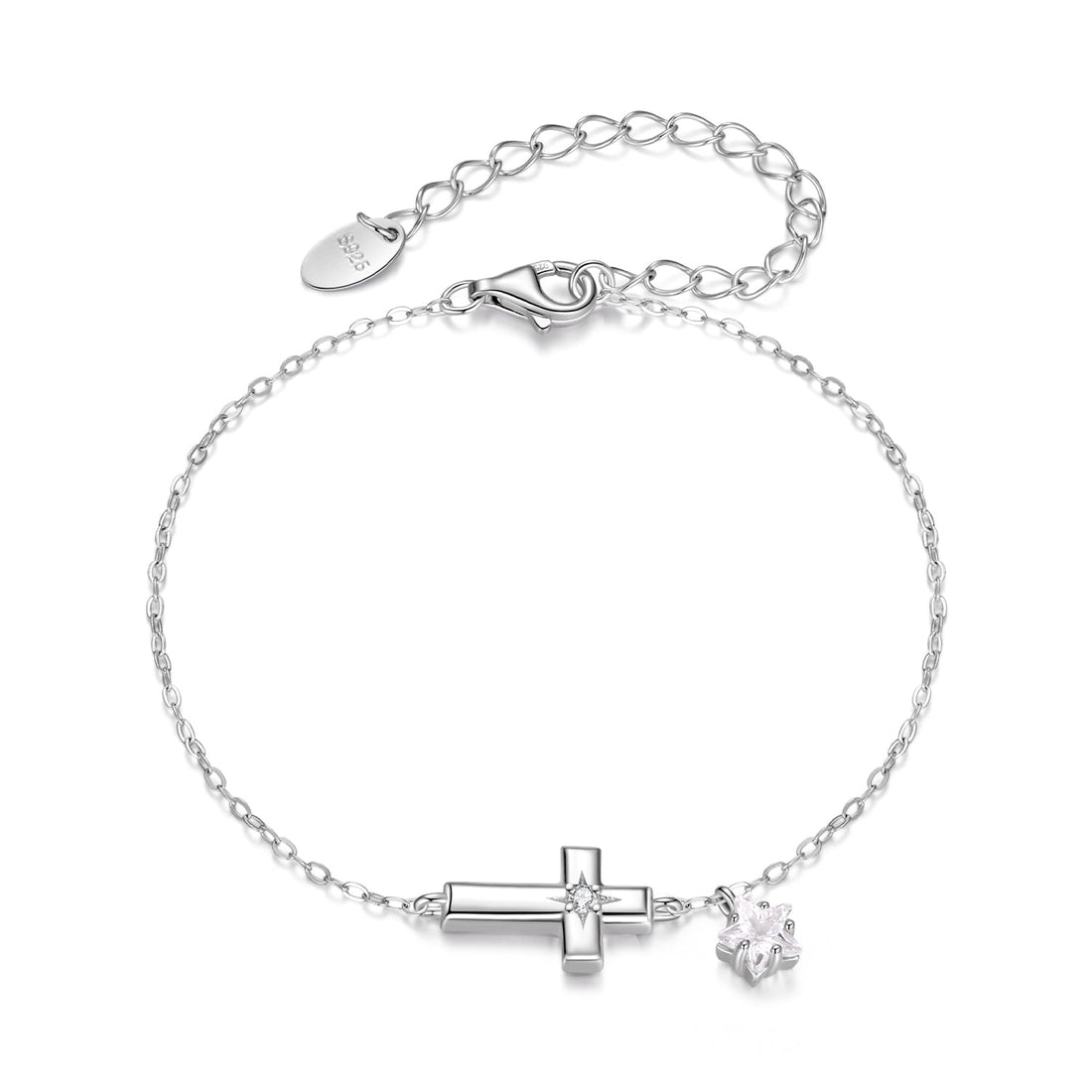 925 Sterling Silver Bracelets with Pavé Setting CZ, Length 15+6cm, White Gold Plated for Women  DestGlow