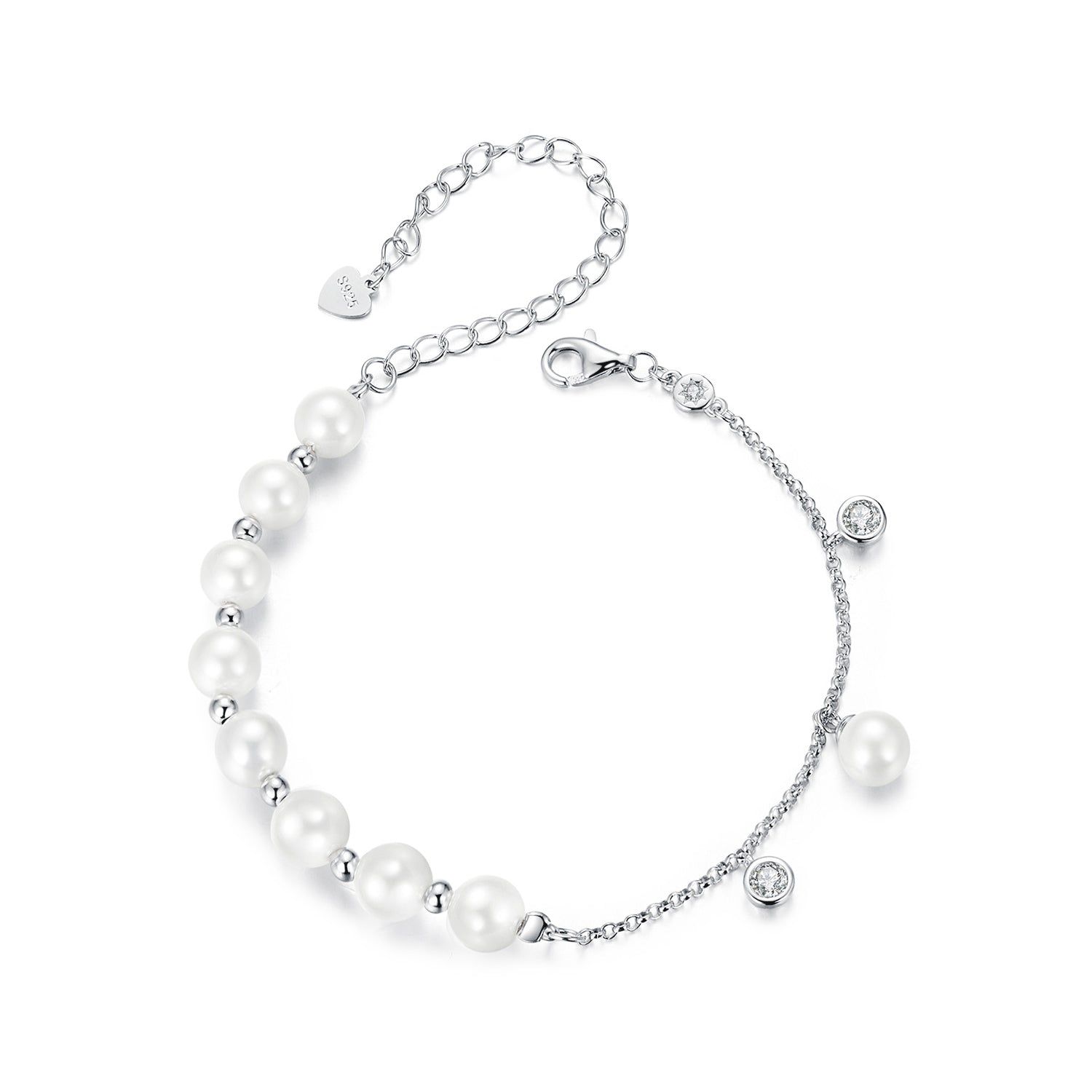 925 Sterling Silver 15+6cm White Gold Plated Bracelet with Quality Shell Pearl &amp; CZ for Women  DestGlow
