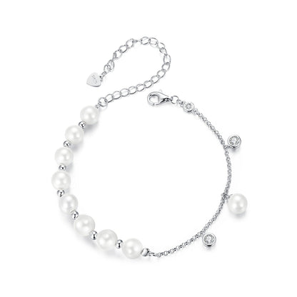 925 Sterling Silver 15+6cm White Gold Plated Bracelet with Quality Shell Pearl &amp; CZ for Women  DestGlow