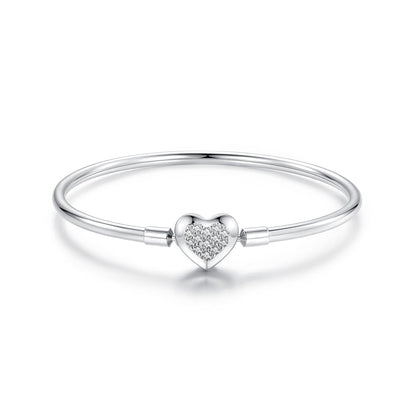 925 Sterling Silver White Gold Plated CZ Bracelet for Women - Size 17.0  DestGlow