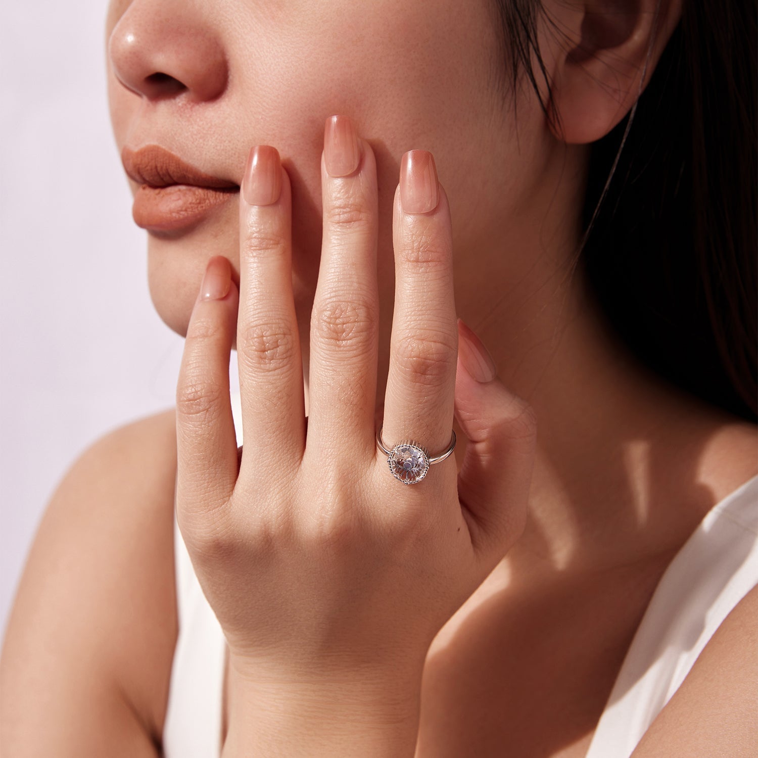925 Sterling Silver Ring with Transparent Glass &amp; Nano Opal, Width 0.18cm, Style E, for Women  DestGlow