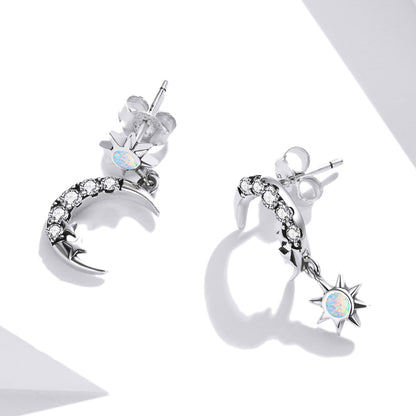 925 Sterling Silver Earrings with Translucent Opal and CZ in Oxidized Finish  DestGlow