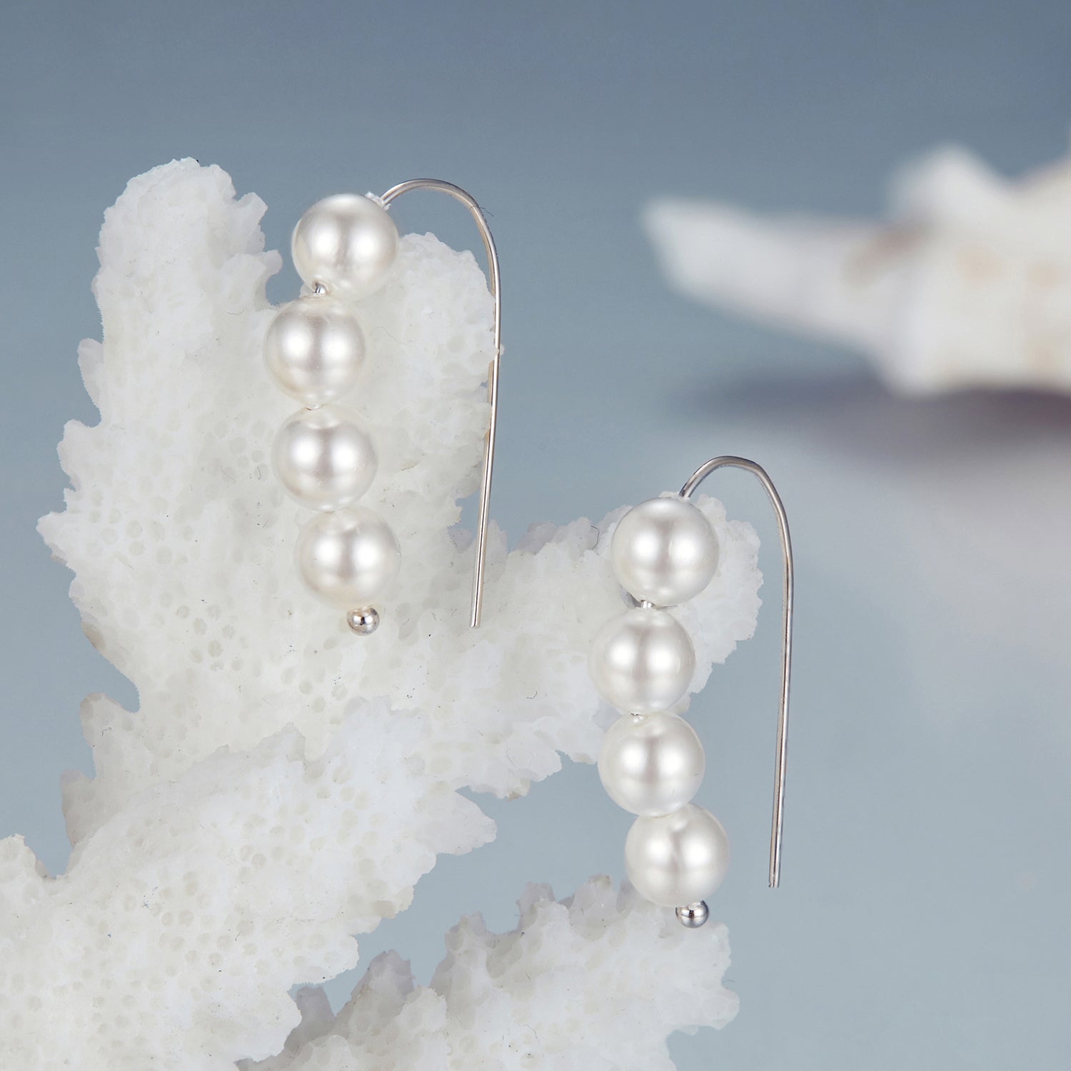 925 Sterling Silver White Gold Plated Earrings with Quality Shell Pearl, 2.1*0.5cm for Women  DestGlow