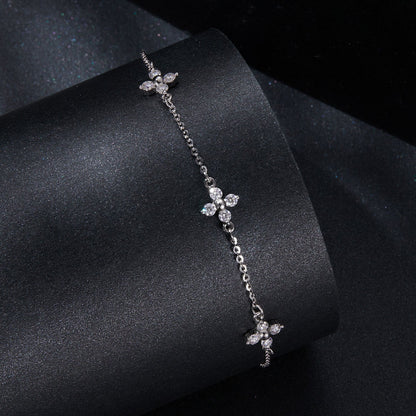 925 Sterling Silver &amp; Plated White Gold Moissanite Bracelet 15+6cm for Women