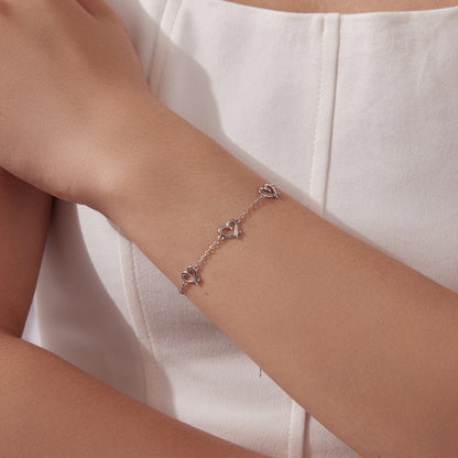 925 Sterling Silver 15+6cm 0.8cm Heart White Gold Plated Bracelet for Women  DestGlow