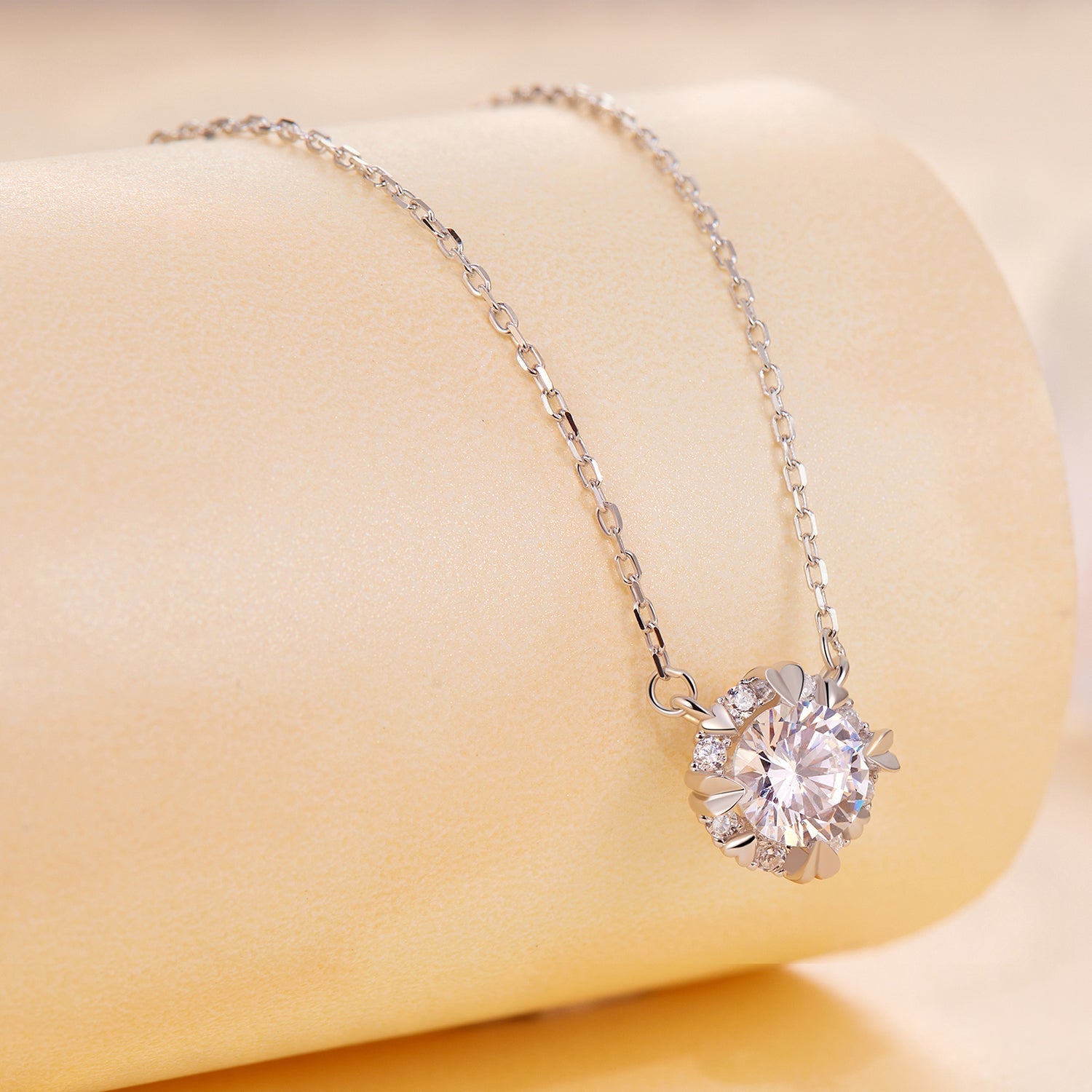 925 Sterling Silver Moissanite 1.0 Carat Necklace with Pavé Setting for Women  DestGlow