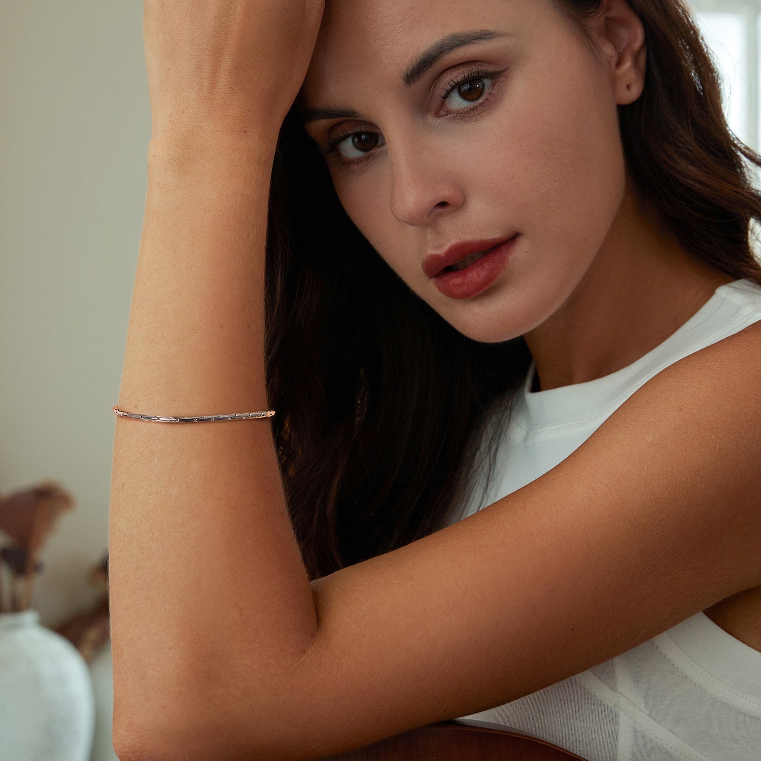 925 Sterling Silver + White Gold Plated Bracelet  DestGlow