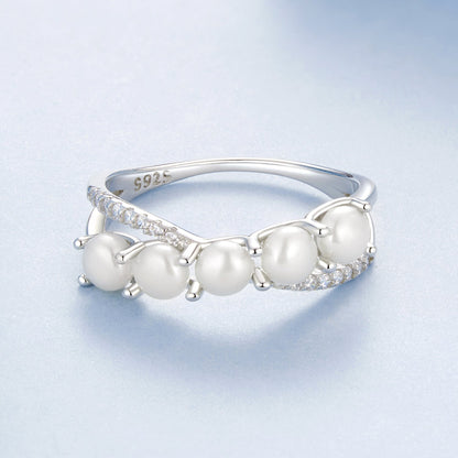 925 Sterling Silver White Gold Plated Freshwater Pearl Ring Size 6 for Women  DestGlow