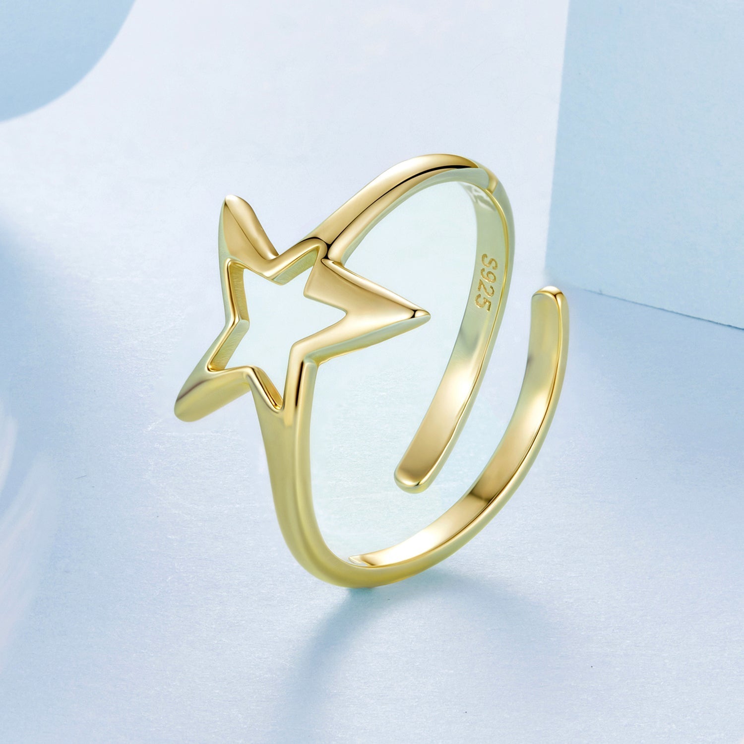 925 Sterling Silver Plated Gold 1.40cm Star Ring  DestGlow