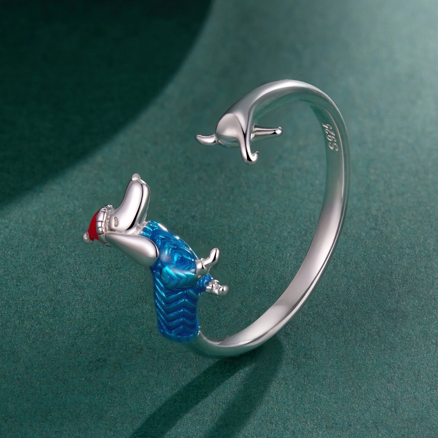 925 Sterling Silver Enamel Ring for Dogs, 0.2cm Width, White Gold Plated  DestGlow